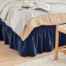 VOLTITO 1 pieza Volante elástico para cama - Volante fácil de envolver alrededor - Falda de cama de microfibra con cinturón elástico ajustable, caída de 15 pulgadas a la medida - Falda de cama de calidad de hotel, resistente a la decoloración (T/F/Q/K) - Azul Marino - Ver 11