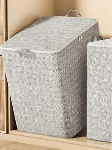 1 pieza Bolsa de almacenamiento con cremallera de gran capacidad, organizador de ropa y edredones con textura ondulada gris y asas reforzadas, contenedor plegable para organización de armarios para dormitorio y mudanzas - Blanco roto - Ver 6