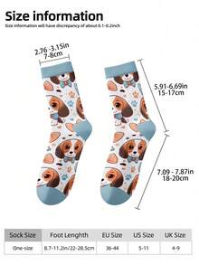 1双可爱小狗图案袜子 - 萌萌的小狗和蝴蝶结设计，保暖又有趣，360°数码印花中筒袜 - 彩色 - 查看 5