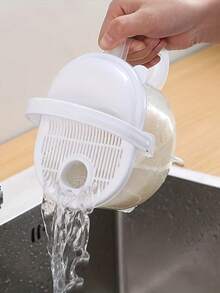Hands-Free Rice Strainer - An Optimized Plastic Rice Washing Tool With An Ergonomic Handle And Built-In Filter Mesh, Allowing For Quick Rinsing Under Running Water. This Is A Durable Kitchen Tool Suitable For Efficient Washing And Draining Of Rice, Grains, And Beans. An Essential Kitchen Must-Have. - A - View 6