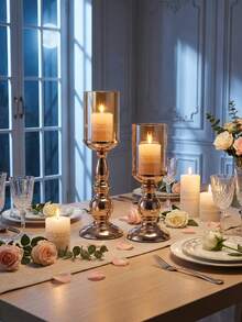 1 set/1 pièce Bougeoir métallique coupe-vent, bougeoir décoratif de style de luxe, convient pour les fêtes, les tables de salle à manger, les banquets, les cérémonies, les anniversaires, les salons, les décorations de table, les réunions de famille, la décoration de la maison, les ornements décoratifs, les décorations d'anniversaire, les décorations de fête, les fournitures de fête, les repas en famille - Spécifications multiples - Voir 3