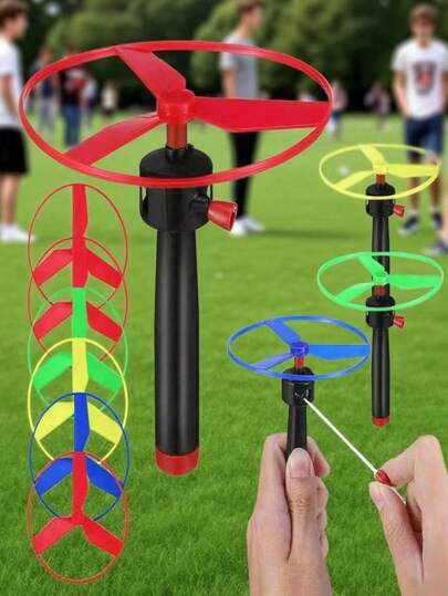 Conjunto lanzador de disco volador UFO con cuerda de tracción (1 lanzador + 2 discos voladores, color aleatorio) - Juguete para exteriores, perfecto para fiestas, cumpleaños y regalos festivos, alivio del estrés para jugar en interiores/exteriores