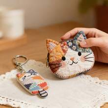 2Pcs Cartoon Cat Colorblock Fabric Coin Purse, Portable Mini Wallet For Daily Use & Festival Gifts - 2 Pcs - View 6