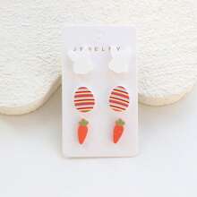 3 Pairs/Card Acrylic Carrot, Easter Egg, Rabbit Mixed Earrings, Cute & Elegant Ceramic Texture, Suitable For Daily, Party, Holiday Gift - Y1161 - View 1