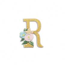 1/26 piezas Parches bordados con flores y letras inglesas coloridas, pegatinas decorativas de aplicación de costura con adhesivo en la parte posterior (disponibles en varios colores) - Amarillo - Ver 25