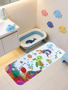 1 Set Badematte mit Schildkrötenmuster, Saugnapf rutschfeste Badewannen-Matte mit Ablauflöchern, 40 x 16 cm Badewannen-Matte mit Ozean-Tier- und Buchstabenmuster, weich & bequem Baby Badezimmer Dusch-Matte - geeignet für Baby Badezimmer Zubehör, Baby Badezimmer Dekoration, Zuhause, Hotel und Auto Reisen - in verschiedenen Farben erhältlich, Sommer Schwimmbad Zubehör - Badematte - Übersicht 7
