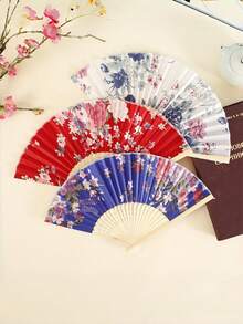 1把便携式印花丝绸竹制折叠手扇，轻巧装饰纸扇，优雅复古风格配饰，适合夏季降温、舞蹈表演、正式婚礼、教堂聚会、户外活动、家居办公装饰，复古美学礼品，手工制作，日常使用，收藏纪念品，多色折叠扇，男女通用 - 多色 - 查看 2