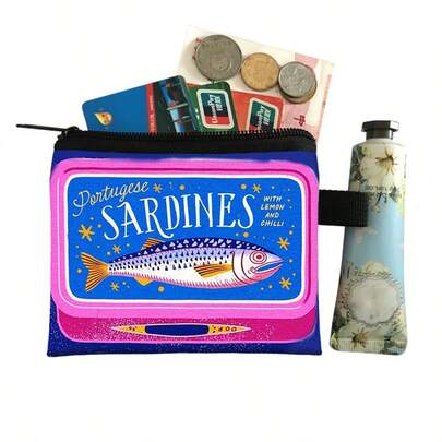 Nieuw schattig portemonneetje met cartoonprint, gemaakt van polyester, met ritssluiting, compact en draagbaar. Kan gebruikt worden als sleuteletui, miniportemonnee of zomerse muntetui.