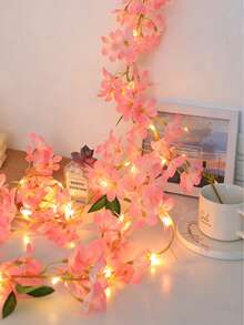 1pc Blue 20LED Spring Flower Fairy String Lights, Romantic Hanging, Artificial Flower Spring Decor Lights, Pink Floral Vine Lights, Battery Powered (Batteries Not Included), Green Leaf Vine, Suitable For Valentine's Day, Spring Decor, Wedding Decor, Home, Bedroom, Garden, Wedding, Mother's Day Decor, Party - Multicolor - View 9