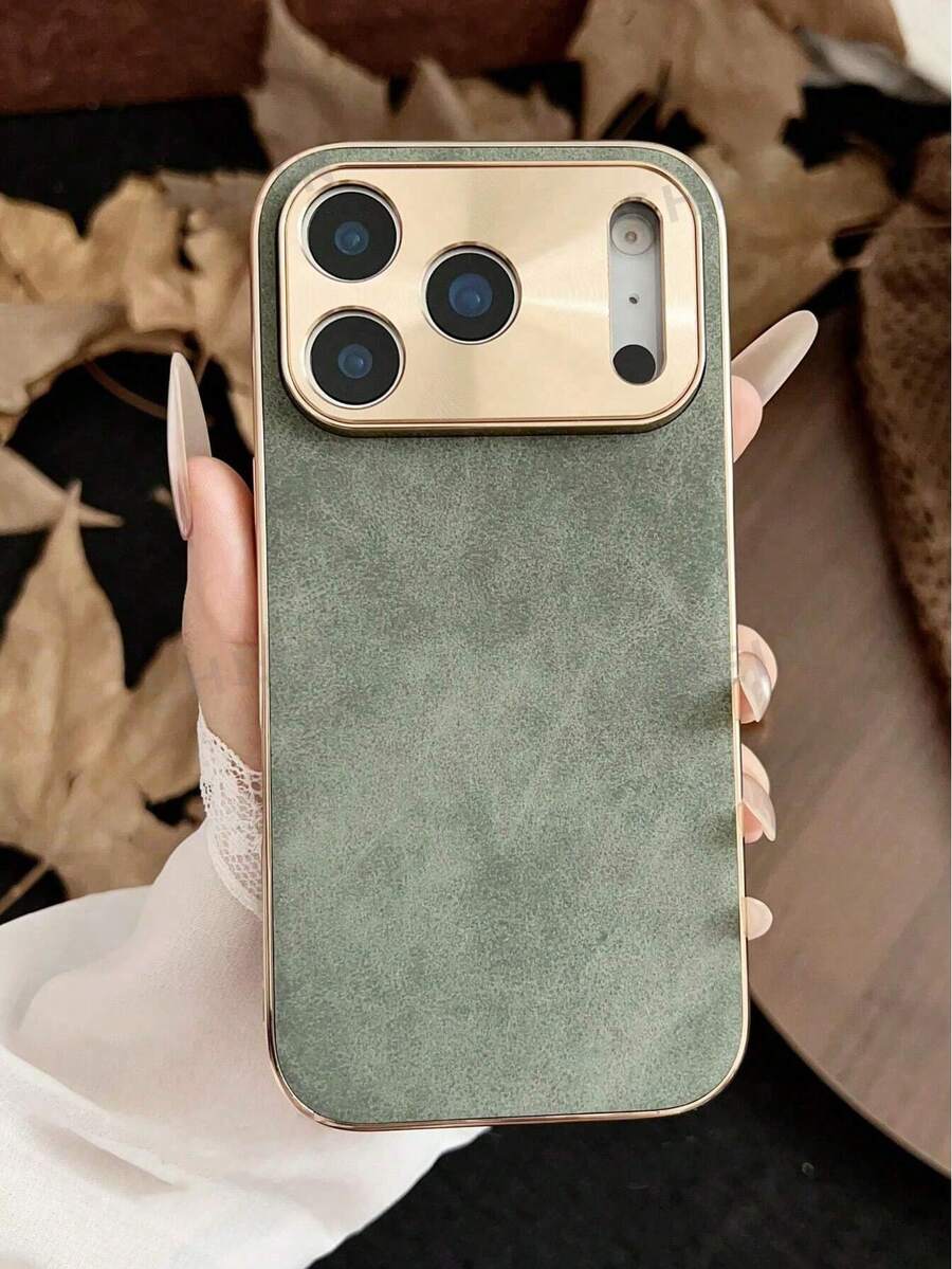 Luxury Electroplated Faux Fur Phone Case, Compatible With IPhone 17 Air 16 Pro Max 16 15 14 13 12 Pro Max 11, Electroplated Camera Lens Cover - Green - View 1
