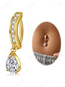 CIZME 14g 316L Surgical Steel Women's Navel Piercing Jewelry - Butterfly, Snake, Evil Eye, Heart, CZ, Opal Dangle Navel Rings, Minimalist Reverse Navel Rings Body Piercing Accessories - Gold - View 8