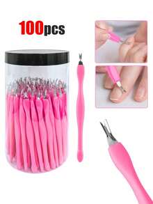 100pcs V-Shaped Nail File, Nail Cleaner, Dual-Ended V-Shaped Nail Pusher, Foot Care Tools For Home And Salon Use - Pink - View 11