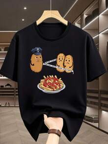 Artículos de moda para la nueva temporada 2026. Camiseta de hombre con diseño de policía patata de dibujos animados y escena del crimen, de manga corta. - Gris Claro - Ver 8
