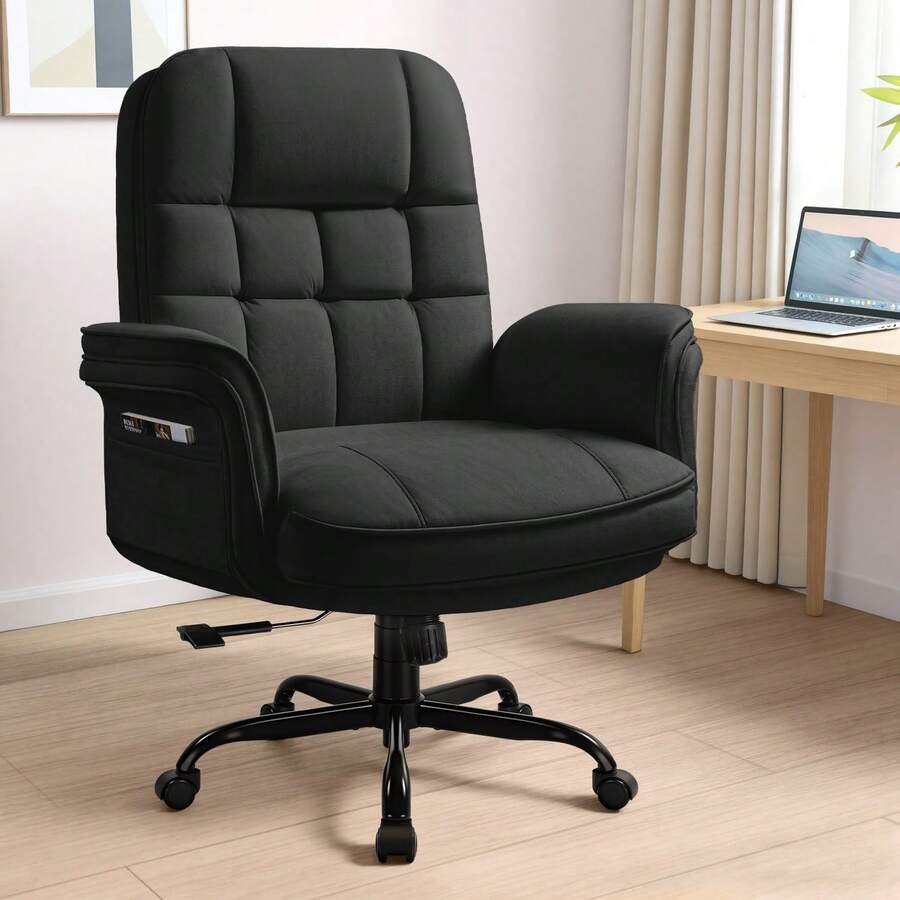 Office Desk Chair, High Back Executive Computer Chair, Ergonomic Big And Tall Adjustable PU Leather Chairs With Padded Armrest For Long Time Sitting,Thanksgiving,Christmas Gift - 黑色 - 查看 1