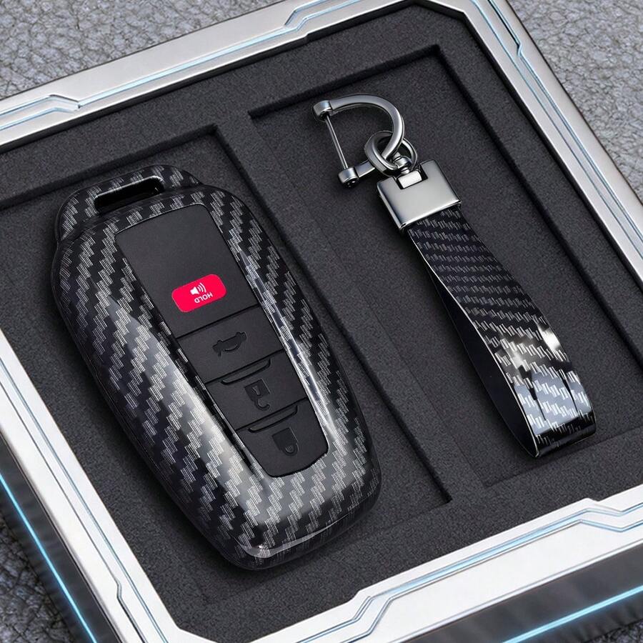 Vỏ chìa khóa điều khiển từ xa bằng sợi carbon ABS, phù hợp với các dòng xe RAV4, Camry, CHR, Corolla, Avalon, Land Cruiser, Prado, Prius 2017-2022 - 4 phím - Xem 1