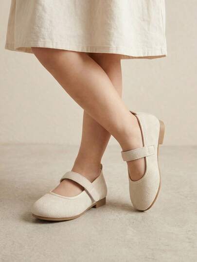 1 Pair Children's Round Toe Solid Color Suede Flat Shoes, Minimalist Versatile Slip-On Mary Jane Princess Shoes For Girls, Suitable For Various Occasions And Outfits, All Season