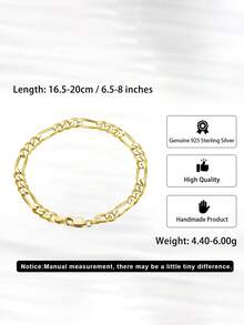 ORSA JEWELS 1 Piece 925 Sterling Silver 14k Gold, 18k Gold 5mm Figaro Chain Bracelet Basic Hand Chain Simple Jewelry For Women, Men Birthdays Celebration And Wedding Party Banquet Gift Low Allergy And Fade Resistant - Multicolor - View 7
