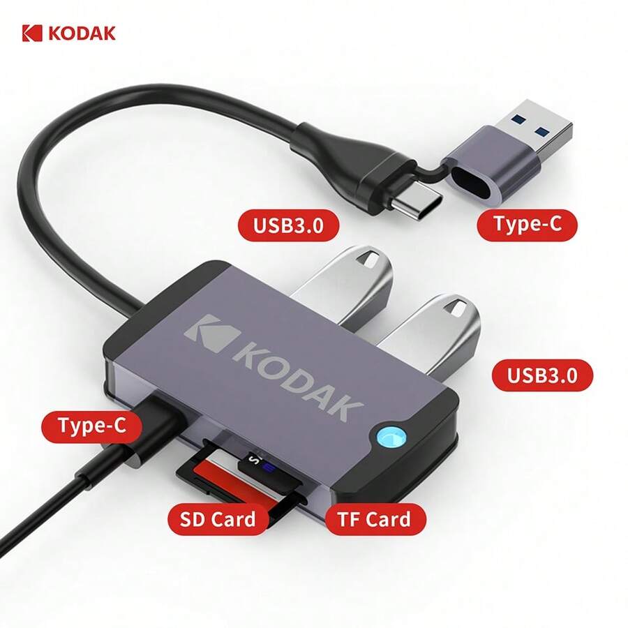 Lector de tarjetas 6 en 1 Kodak USB3.0 y adaptador de tarjeta universal Tipo C, adaptador multifuncional para tarjeta SD y tarjeta Micro SD - Ver 1