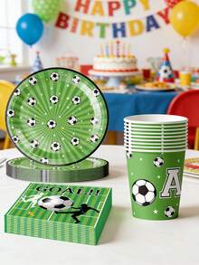10 pièces Décorations de fête de football/soccer vert, set de vaisselle de fête d'anniversaire sur le thème du soccer pour 10 personnes - Multicolore - Voir 2