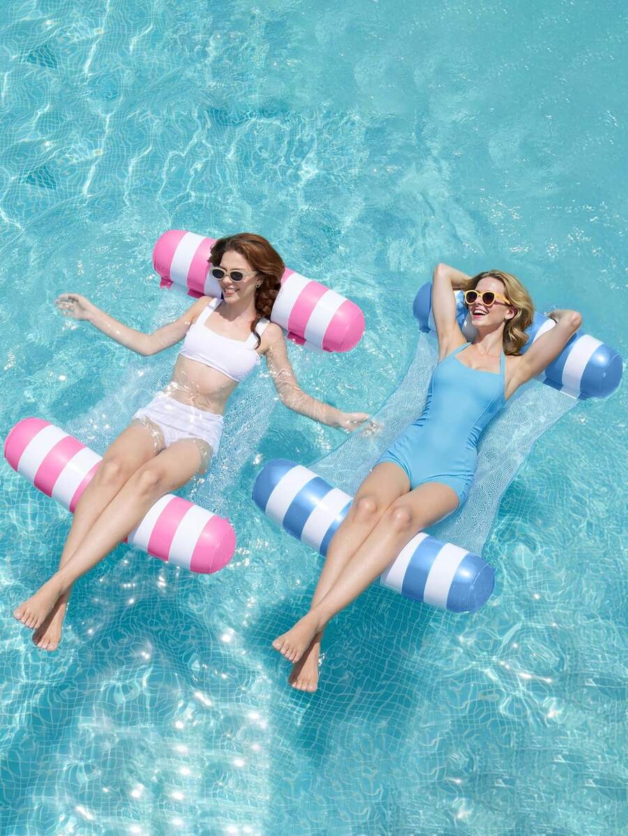 1/2 Pcs Foldable Inflatable Float Bed, Swimming Pool And Beach Water Pool Float,Couple's Water Floating Mat,Hammock Pool Floats Adults, Multi-Purpose Inflatable Pool Floats PVC Water Hammock Lounge Floaties,Pool Essentials,Cruise Essentials,Pool Float,Beach Party Props - Multicolor - View 1