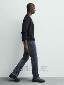 WTHINLEE New Men's Classic Jeans For All Seasons, Comfortable And Stretchy Straight Leg, Suitable For Casual, Business, And Work Occasions. Washed Denim, Men's Jeans, Men's Trousers, Blue Jeans. - 黑色 - 查看 4