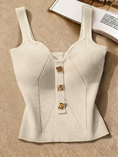 Freeform 新款春夏法式优雅休闲女士针织背心，女士针织毛衣上衣，适合日常穿着、约会、度假、海滩、通勤 白色