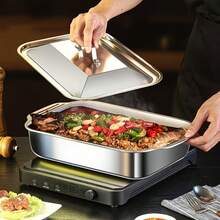 Bestselling Stainless Steel Rectangular Baking Tray With Lid - Fish Grill Baking Pan, Multi-Functional Large Capacity Oven Cooking Steamer Tray, Insulated Design Suitable For Home Kitchen And Dining, Medium/Large Size, Easy To Clean, Dishwasher , Highly Praised Kitchen Cooking Utensil - Multicolor - View 12