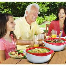 Set of 3 Thermo Dish Hot or Cold Casserole Serving Bowls with Lids - Rojo - Ver 2