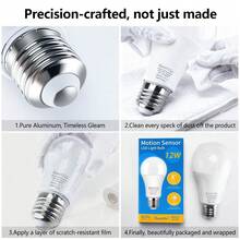 Kasotile 1个带运动传感器的LED灯泡 - 自动开关，E26灯座，3000K暖白光/6000K日光白光，80V–265V宽电压 - 适用于车库、门廊、楼梯间、露台、室外走廊和室内环境 - 白色 - 查看 4
