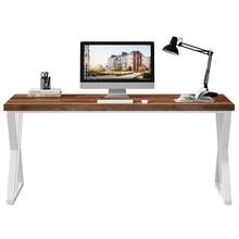 LITTLE TREE 140cm Z‑Shaped Computer Desk Heavy Duty Study Writing Table Modern Simple Home Office Desk - Rust Brown - View 7
