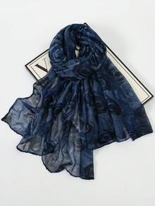 1pc New Bali Yarn Ink Whirlwind Print Scarf, Elegant And Fashionable Thin Sunscreen Scarf For Women, Multi-Functional Soft Shawl Scarf, Daily Evening Dress Outer Wear, Travel Beach Sunshade Shawl, Photography Wear And Festival Gift - Multicolor - View 9