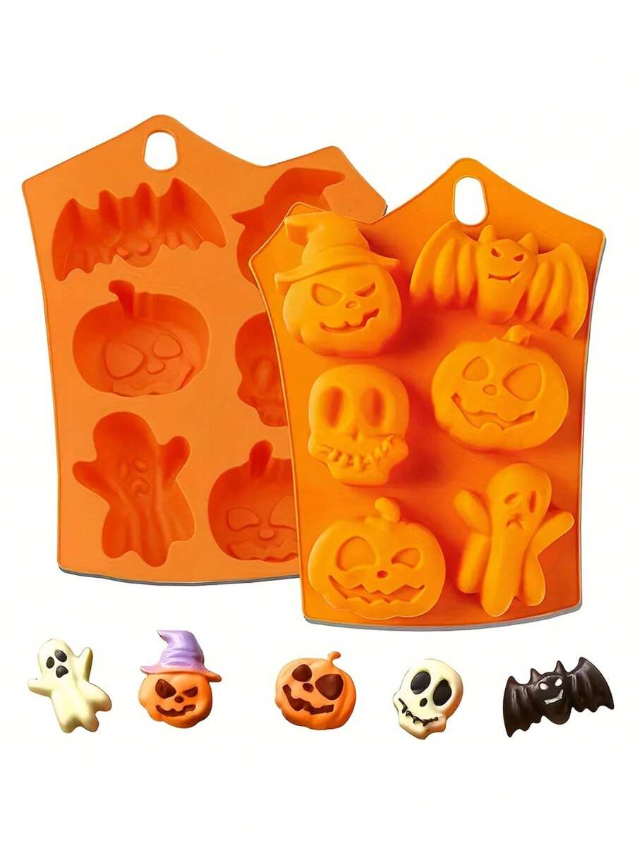 Khuôn silicon chịu nhiệt dùng cho Halloween, bao gồm hình bí ngô và các hình dạng theo chủ đề; những khuôn mềm và dễ lấy bánh này rất lý tưởng để làm bánh Halloween, tạo hình thực phẩm Halloween và trang trí tiệc Halloween. - Nhiều màu - Xem 1