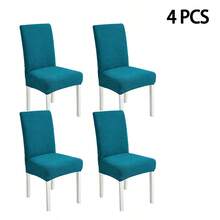6pcs Plush Jacquard Chair Covers, High Elasticity, Easy Installation, Home Dining Chair Slipcovers, Multi-Color Options, Pet-Proof, Suitable For Various Occasions - Bluestone - View 12