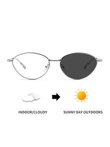 Color Changing Sunglasses, Retro Cat Eye Frame, Metal Fashion Glasses, Transparent Lens Turning To Light Gray, Decoration For Outdoor Travel Beach Holiday Casual Wear, Summer UV Protection Sunglasses For Men And Women, Computer/Gaming/TV/Phone Glasses, Anti-Blue Light Glasses, Fashionable Flat Glasses Frame - Silver - View 3