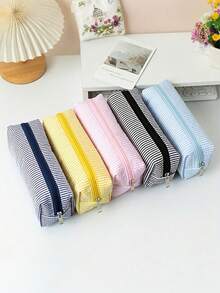 Customizable Pencil Pouch: Introducing Our Brand-New, Large-Capacity Striped Pencil Case And Organizer For Students. Personalize It With Custom Text-Whether It'S A Name, Zodiac Sign, Anniversary Date, Or Other Special Details. This Simple, Stylish, And Multifunctional Pouch Is Perfect For School, Daily Office Work, Outdoor Sketching, And More-An Absolute Must-Have For The Back-To-School Season - Multicolor - View 8