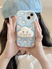 Clouds Cloud Shaped Phone Holder Case Compatible With Iphone 16 Pro Max, Funny Original Niche Cute 15 Apple 13 Pro Max Full Coverage Protective Cover, New Arrival - Baby Blue - View 3
