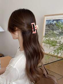 Cute Heart Pattern Hair Clips Set Composed Of Rectangular Jaw Clips In Love Heart Patterns And Charming Pink Heart Clips Ideal For Daily Styling Vacation Photoshoots Gifting And Girls' Night Out - Multicolor - View 3