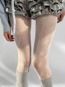 1件ins风镂空提花欧美网眼灰色蕾丝连裤袜，精细网眼星形渔网袜 - 彩色 - 查看 8