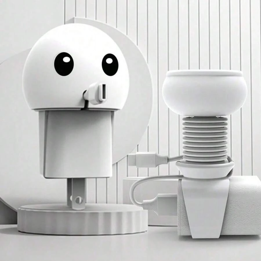 Silicone Charging Cable Organizer, Cute Cartoon Desktop Charging Line Holder - White - View 1