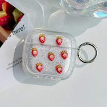 1-Pack Of Stylish Apple Earphone Cases Features An Exquisite Strawberry Knot Design, Strawberry Elements, And A Strawberry Pendant. It Is Shockproof, Protective, And Dustproof, Fashionable And Beautiful, Suitable For Daily Use By Teenagers And Young Adults, As Well As For Gifting. - White - View 12