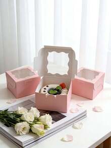 24pcs Wavy Window Bread Boxes, 4*4*2.5in Cookie Boxes With Window, For Cakes, Chocolates, Cookies, Party, Birthday, Easter, Holiday, Gift Packaging, Tart Packaging - 4425 Wave - View 9