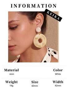 1 Pair Marble Texture Hollow Hoop Earrings, Vintage Exaggerated Casual Resort Party Fashion Earrings For Women - White - View 7