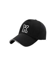 1pc A-Z Letter Kids Baseball Cap, 3-16Y Adjustable Breathable Sun Hat, Casual Black Cap With White Trim For Boys & Girls, Daily & Outdoor Activities - Black - View 8