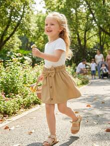 3pcs Girls' Summer Versatile Skirt Set, Paired With Cute Bow Design, Suitable For Spring & Summer Daily, School, Party Wear - Multicolor - View 10