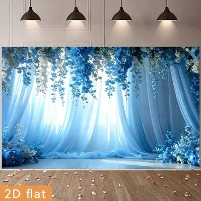 2D平面派对横幅，1块涤纶背景幕布，花卉装饰，适用于婚礼背景、房间、花园、家庭、俱乐部、农场等，无需用电，易于悬挂，2D平面设计