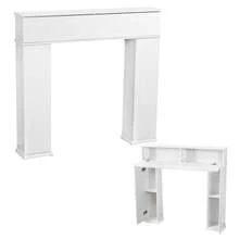 Marco de chimenea decorativo blanco de madera (MDF) con almacenamiento XL, repisa de chimenea elegante con 4 compartimentos ocultos y estantes ajustables, estructura firme para salón y pasillo - Blanco - Ver 10