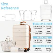 28 Inch Luggage Set With Duffel & Cosmetic Bag, ABS Hard Shell Checked Suitcase With 360° Spinner Wheels & TSA Lock For Long-Distance Travel - Beige - View 11