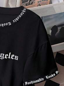 Boys' Fashionable Streetwear Letter Print T-Shirt And Shorts Set, Unique Design, Comfortable Fabric, Ideal For Summer Outdoor, Vacation And Casual Wear - Black - View 4