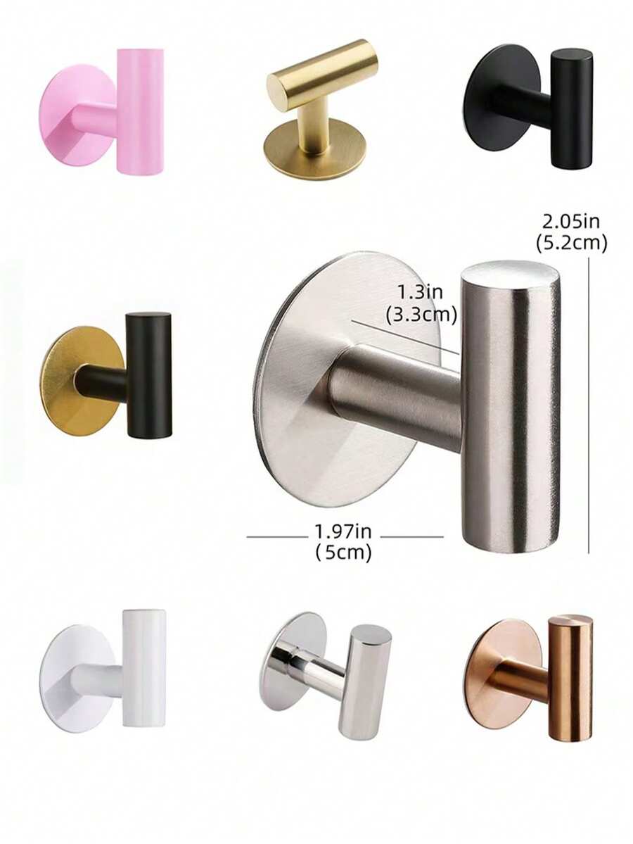 1pc/2pcs/4pcs Adhesive Suction Cup Hooks, Stainless Steel Strong Hooks, No Drilling Bathroom Key Holder Hooks, Hat Holder Sticky Hooks, Damage-Free Wall Hooks, Strong Adhesive Hooks, Stainless Steel Bathroom Hooks, Durable, Waterproof, Rust-Proof - Multicolor - View 1