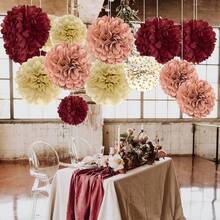 12 piezas, pompones de papel de seda rosa rústico para bodas, compromisos, guirnalda de papel con puntos, colgante de fondo para decoración neutral, decoración de cumpleaños, decoración de pared, decoración del hogar - Multicolor - Ver 1